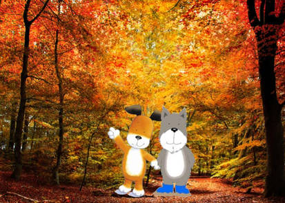 Kipper and Tiger checking out Fall Trees