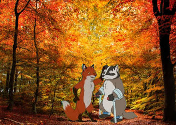 Fox and Badger checking out Fall Trees