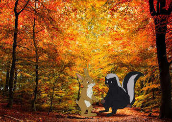 Rabbit and Skunk checking out Fall Trees