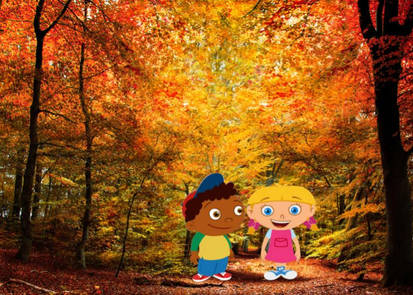Quincy and Annie checking out Fall Trees