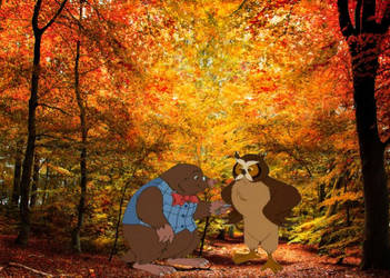 Mr. Mole and Mr. Owl checking out Fall Trees