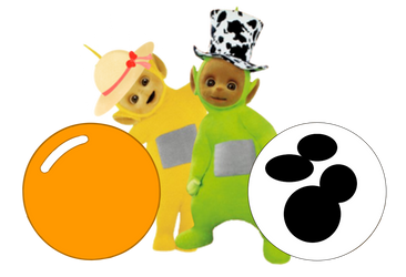 Laa Laa and Dipsy with hats and balls