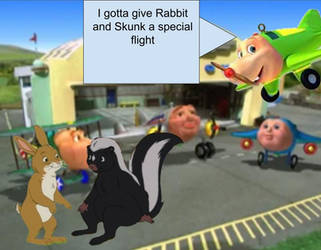 Snuffy will take Rabbit and Skunk for a flight