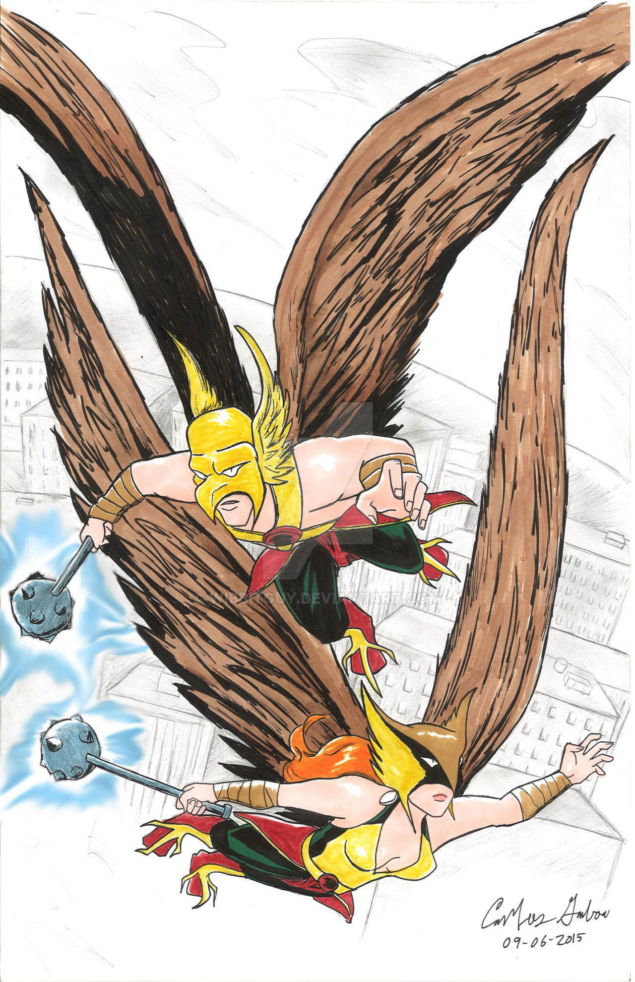 Hawkman and Hawkgirl Soaring