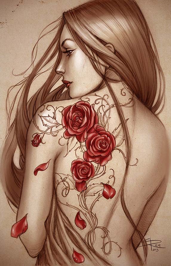 Rose tattoo colored