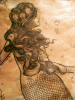 Tea-stained Mermaid drawing