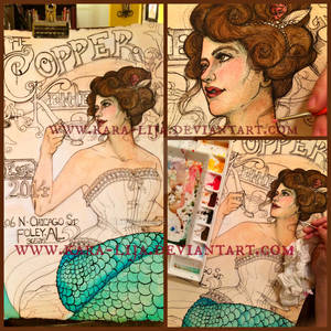 WIP Watercolor Art Nouveau Mermaid