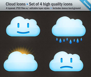 Cloud Icons - Set of 4 .PSD