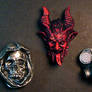 Krampus, Santa Muerte, and Gas Mask magnets