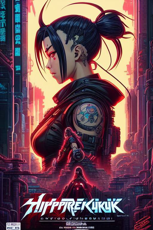 Different variations of 1980s cyberpunk anime movie posters for