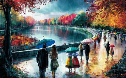 Rainy autumn by the river