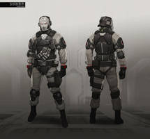 GITS Enemy Soldier concept design sheet.