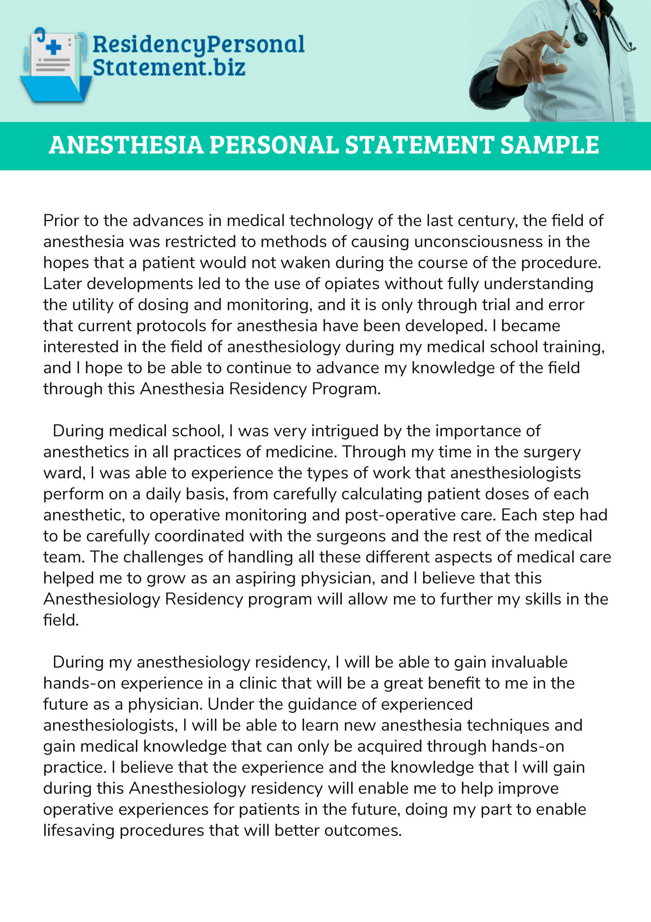 Anesthesia Personal Statement Sample by ResidencyPSsample on DeviantArt