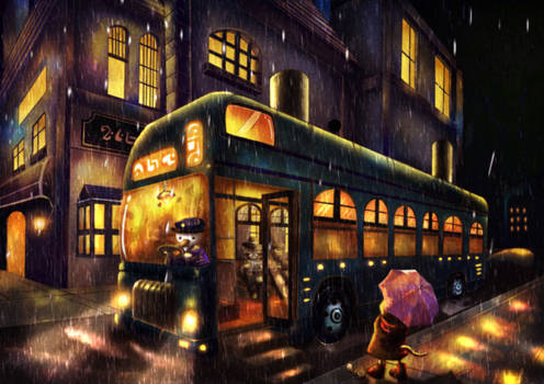 Bus stop of rain