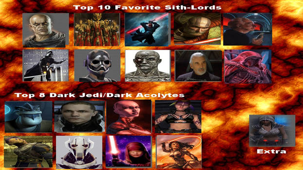 Top Ten sith and top 8 dark jedi
