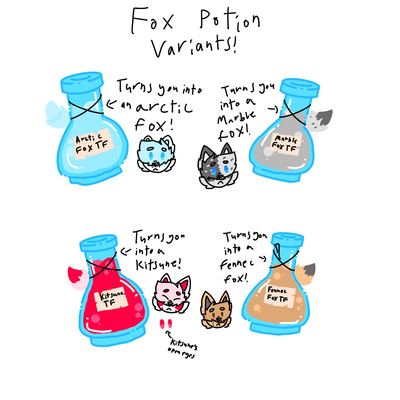 Fox Transform Fox Transformation Potion variants by RowanTheRedFox on DeviantArt