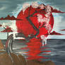 A100 - Red moon and cherry blossom