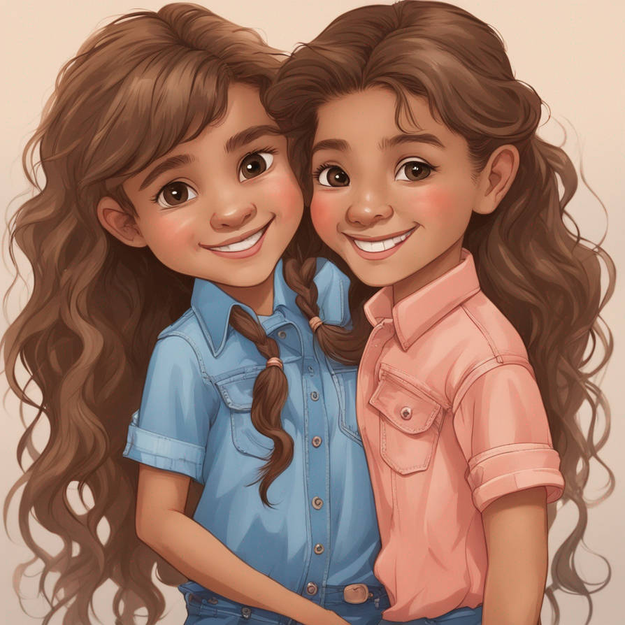 Brown Hair Smiling Latino Tween Girl with Friend 1