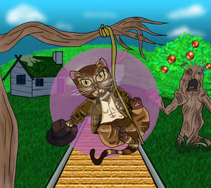 Indiana Jones on the Yellow brick road as cats