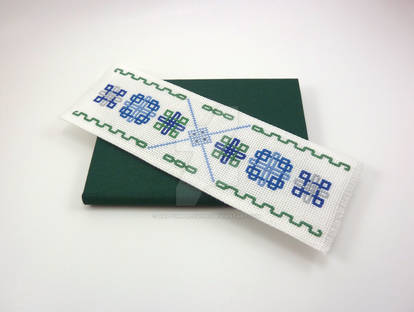 Cross Stitch Celtic Bookmark - Blue and Green