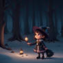 3D Animation Style a little witch girl in the fore