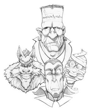 Werwolf Frankenstein Dracula Mummy Olimueller