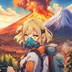 A Blonde Anime Girl, Behind Her Is A Volcano