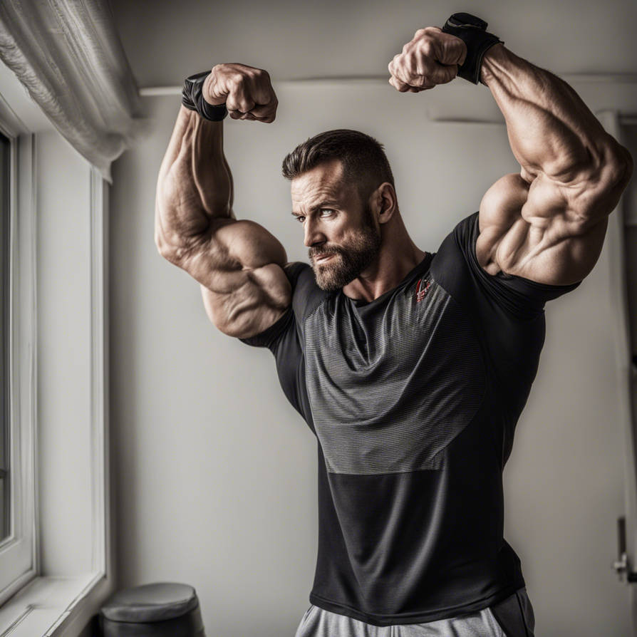 Hyper Man Image Hyper muscle bodybuilder man posing arms overhead by Helmbrand on ...