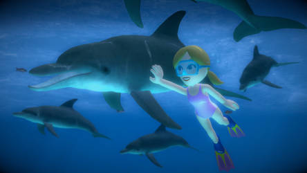 Jessica swimming with Dolphins