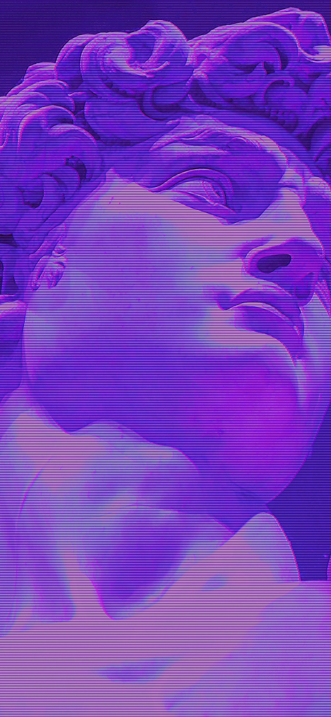 Michelangelo's David in vaporwave styling