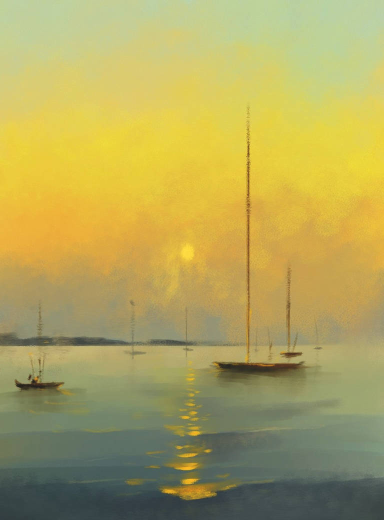 Boats on Fogy Sunset by Loo1Cool