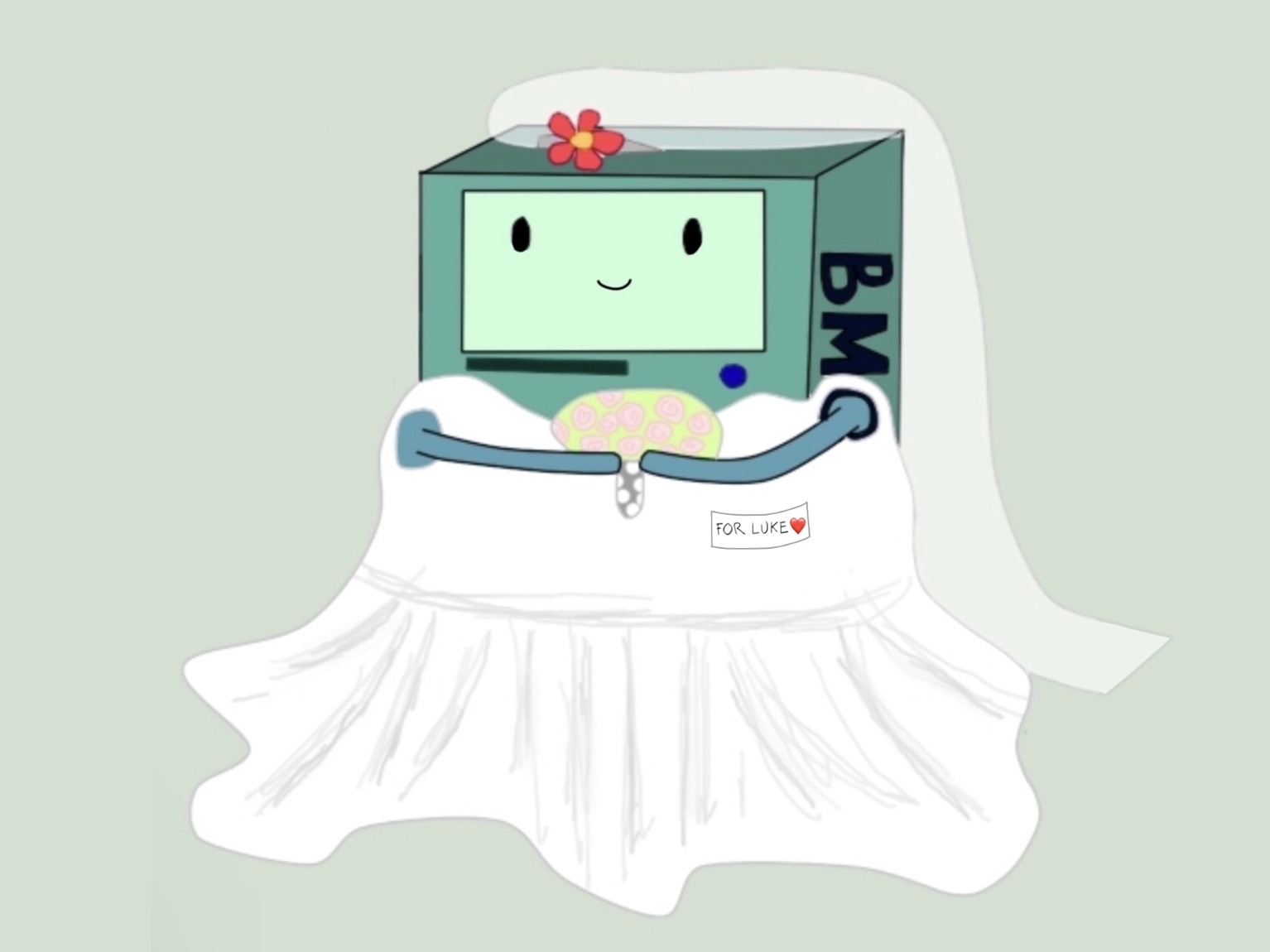 Bmo wears a wedding dress