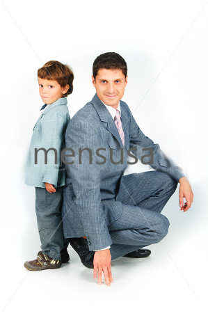 young father with a son in a suit from mensusa