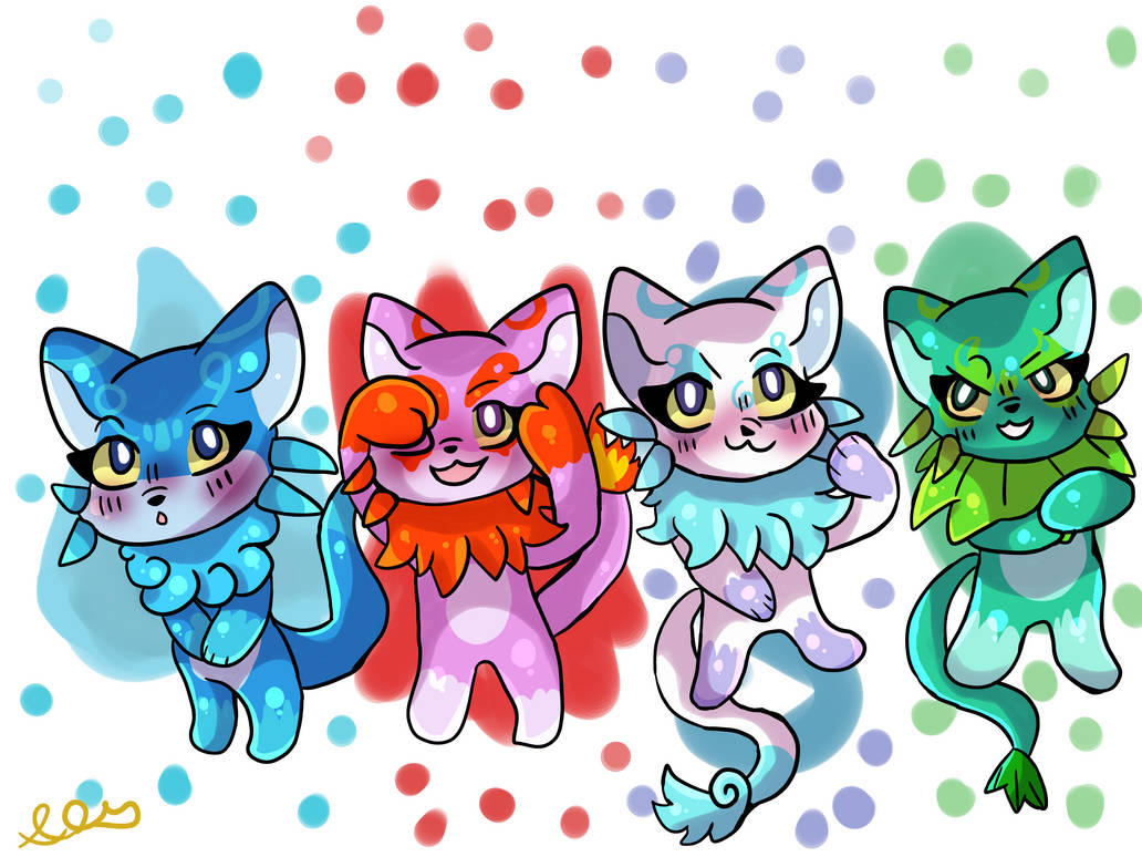 Elemental Cats (request) by Karaicat on DeviantArt