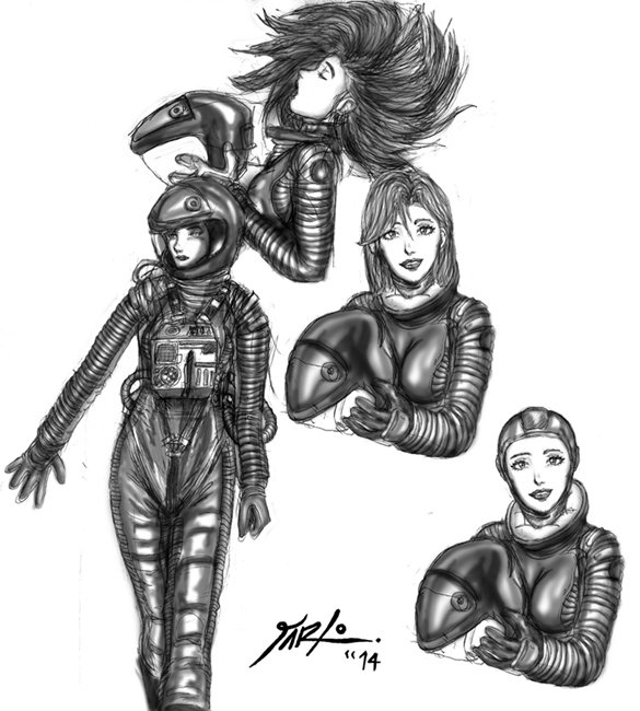 Odyssey 2001 Spacesuit shaded sketches 2