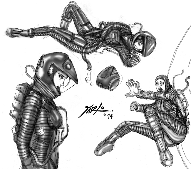 Odyssey 2001 Spacesuit shaded sketches 3