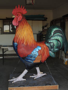 Giant rooster sculpture, side view