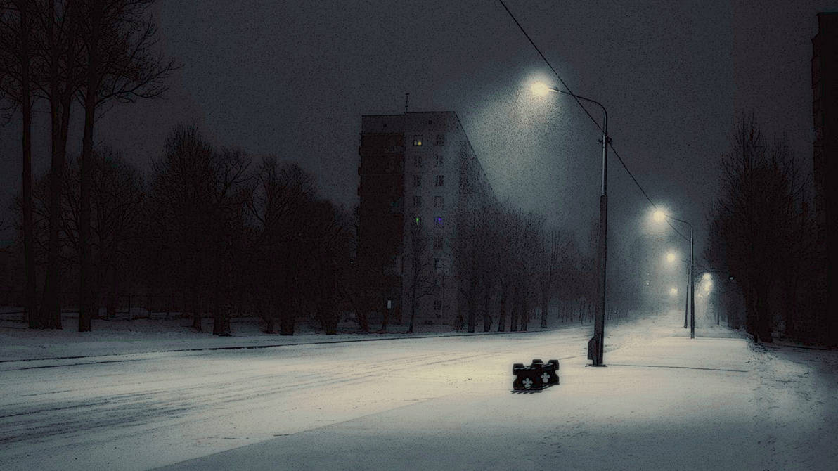 Тихи пруды холод и мрак вод их. Зима ночь. Зимний мрачный город. Мрачная зима в городе. Темная улица зимой.
