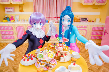 Tea party of clown girls