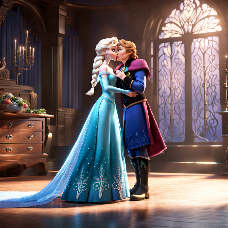 A Huge Giant Elsa Kissing Anna On The Lips In 3d W by monsterhunterrise ...