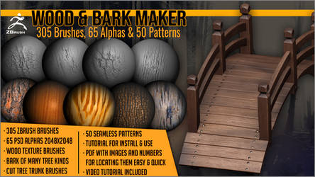 Wood And Bark Maker 305 ZBrush Brushes 65 Alphas by J-o-r-d-i