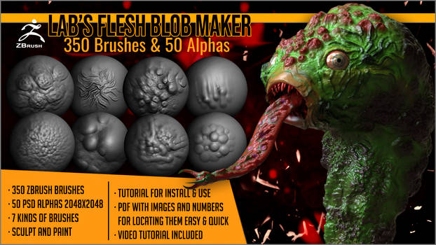 Lab's Flesh Blob Maker 350 ZBrush Brushes