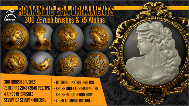 Romantic Era Ornaments Maker 300 ZBrush brushes