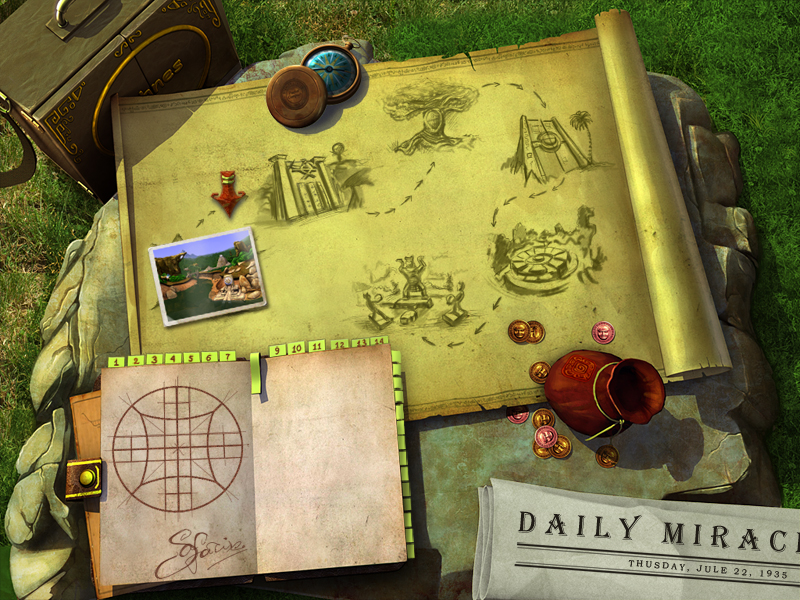 drawings, cards on the old map