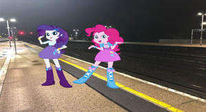 Rarity and Pinkie Pie at Redhill Station by Rizo2612Studios