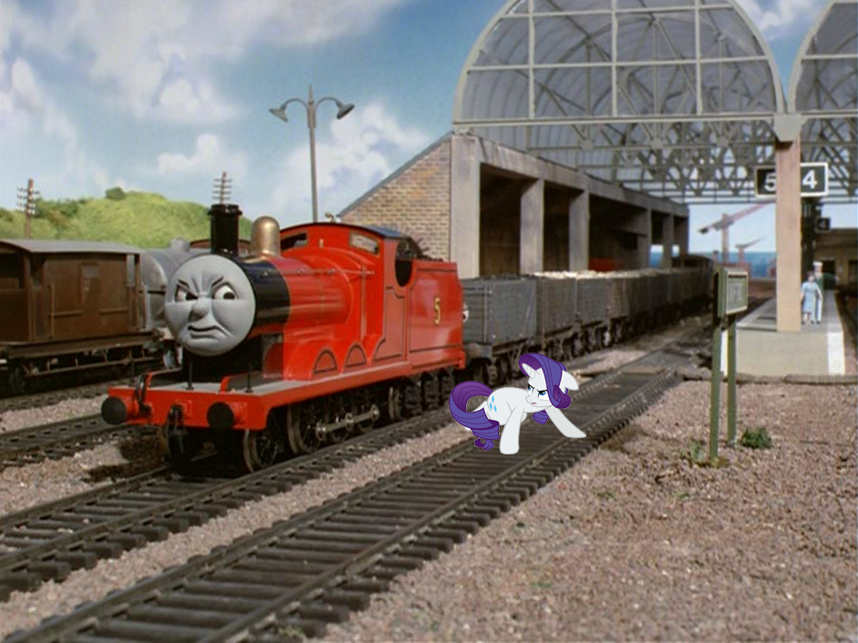 James and Rarity annoyed by the Troublesome Trucks by