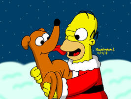 Homer with Santa's Little Helper