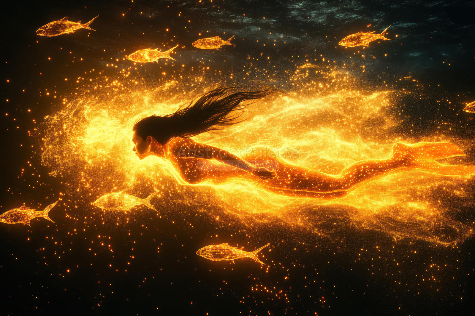 Anime Girl Diving Into Glowing Underwater Trench By AbstractPalette On anime-girl-diving-into-glowing-underwater-trench-by-abstractpalette-on