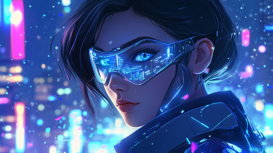 Cyberpunk woman with neon visor by AbstractPalette on DeviantArt