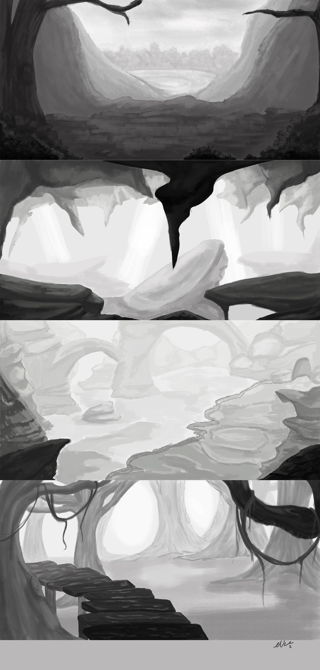 Environment Sketches (Tonal Practice) by xxMochi on DeviantArt